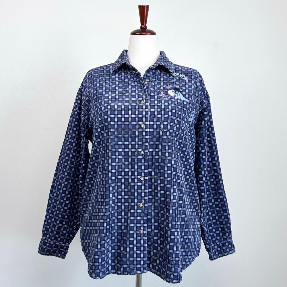 Winnie The Pooh 90s Disney Eeyore Embroidered Corduroy Button-Up Shirt LARGE